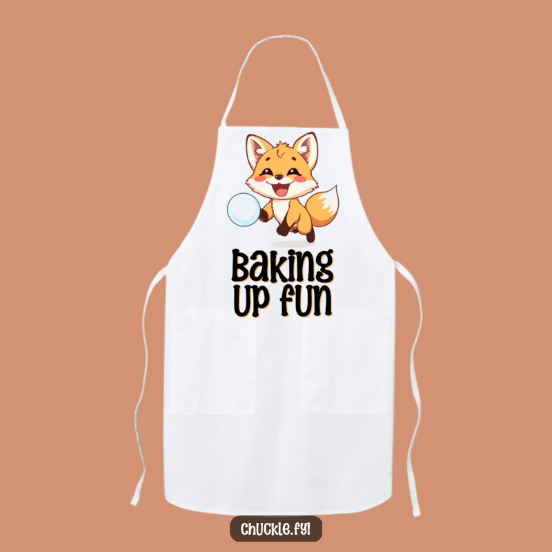 Funny Fox Bubble Apron - Kitchen Playful Cub Grin, Chasing Fun, Cooking Funny Gift