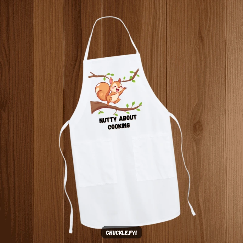 Funny Energetic Squirrel Apron depicting a squirrel mid-air, giggling with pure joy while cooking.