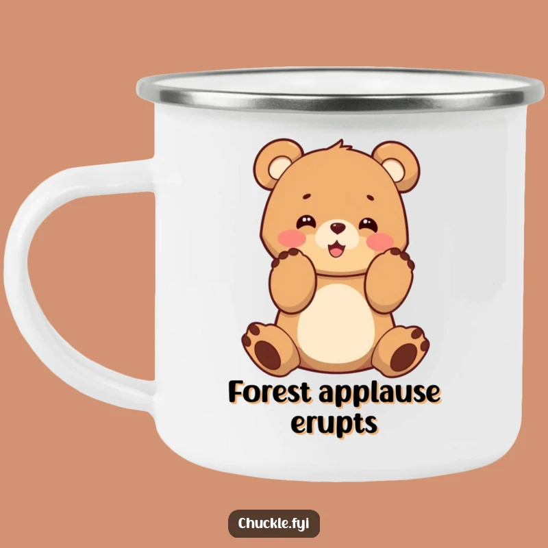 Funny Bear Cub Clapping Camping Mug: Your Cheerful Trail Companion