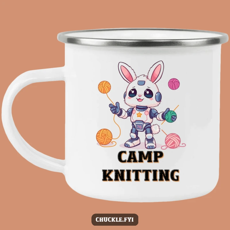 Funny Bunny Robot Juggling Yarn Camping Mug: Enjoy Whimsical Sips, a Great Funny Gift