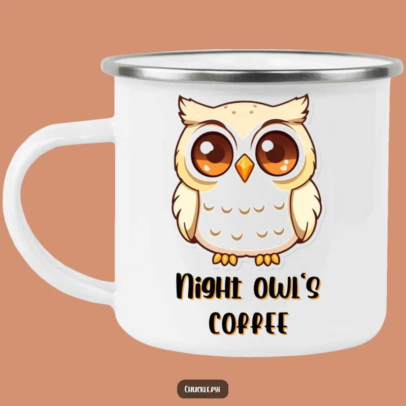 Funny Curious Owl Camping Mug: Chuckling Owl Enamel Cup, Perfect Wise Funny Gift