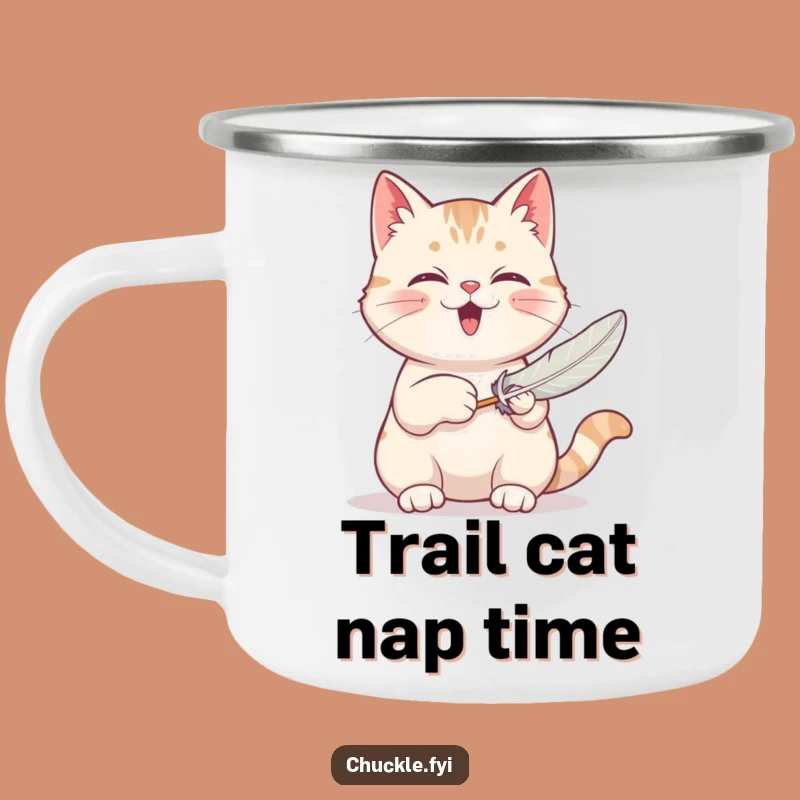 Funny Cat Camping Mug: Purring Kitty's Outdoor Playtime