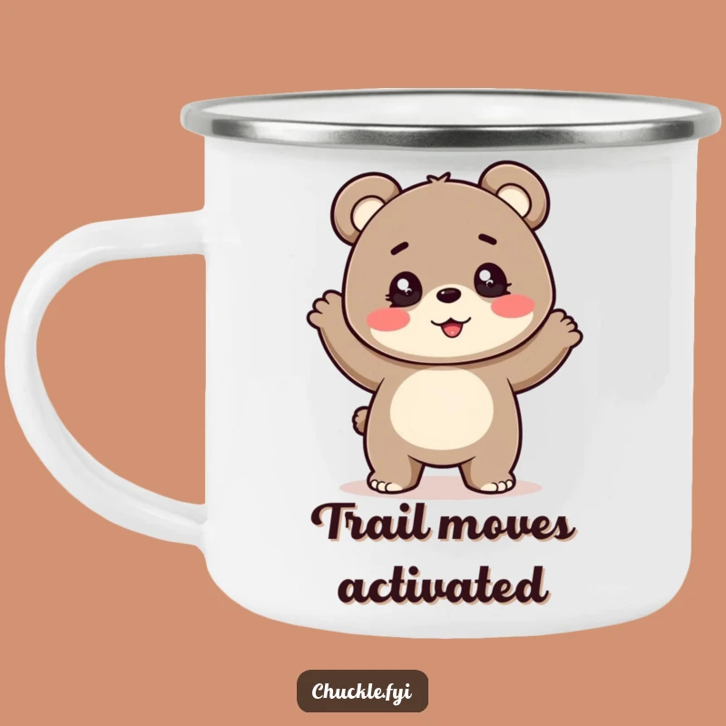 Funny Bear Cub Dance Camping Mug - Enamel Sparkling Eyes, Bouncy Cub, Outdoor Funny Gift