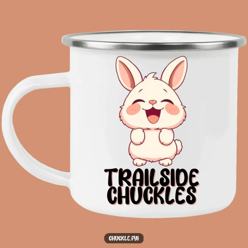 Funny Fluffy Bunny Camping Mug: Laughing Rabbit Enamel Cup, Perfect Funny Gift
