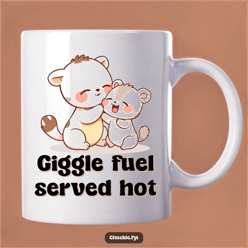 Funny Tickle Fight Animal Mug: Giggling Friends Sharing Joyful Humor, Perfect Gift