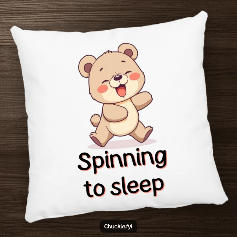 Funny Bear Cub Pillow: A giggling bear cub comically chasing its own tail, offering plush comfort and humorous appeal.