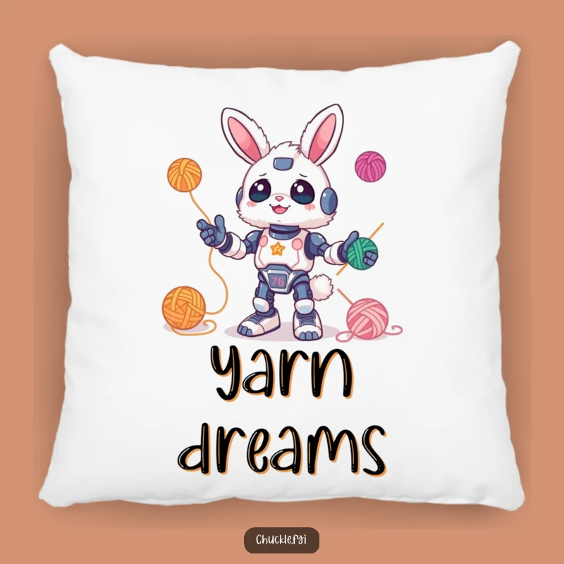 Funny Bunny Robot Juggling Yarn Pillow: Cuddle Up with Whimsy and a Funny Gift