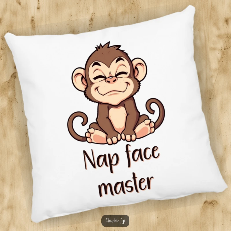 Soft pillow featuring a funny monkey character making a hilariously silly and exaggerated grimace.