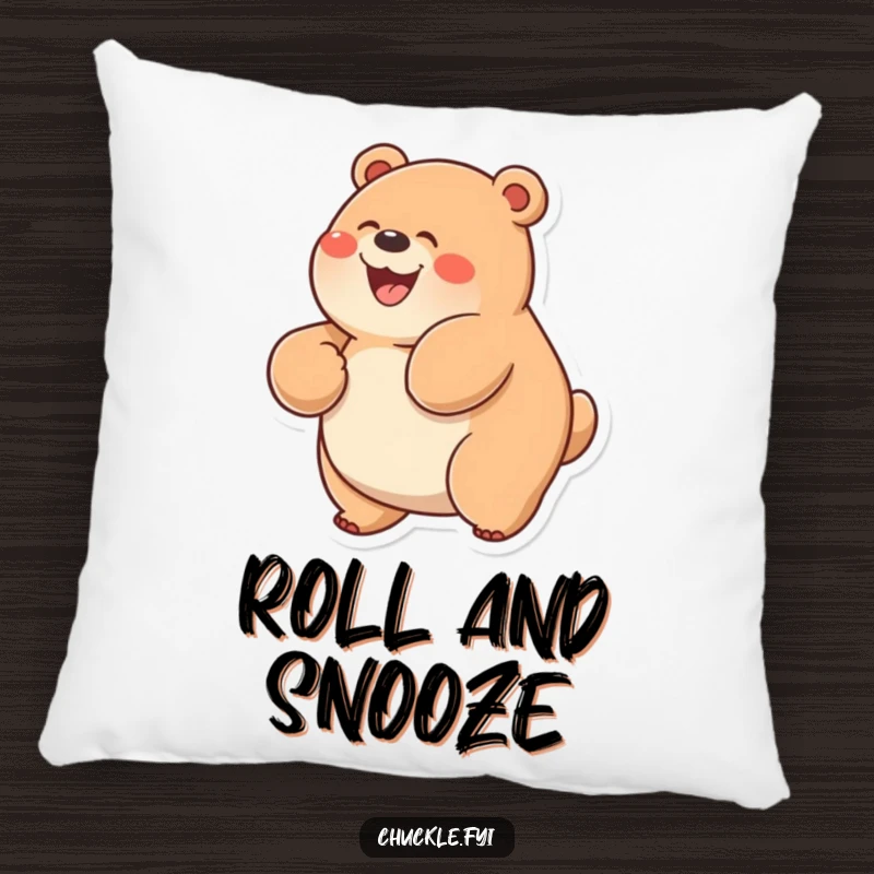 Funny Chubby Bear Pillow showing a bear grinning widely, happily rolling on its back, soft and comforting.