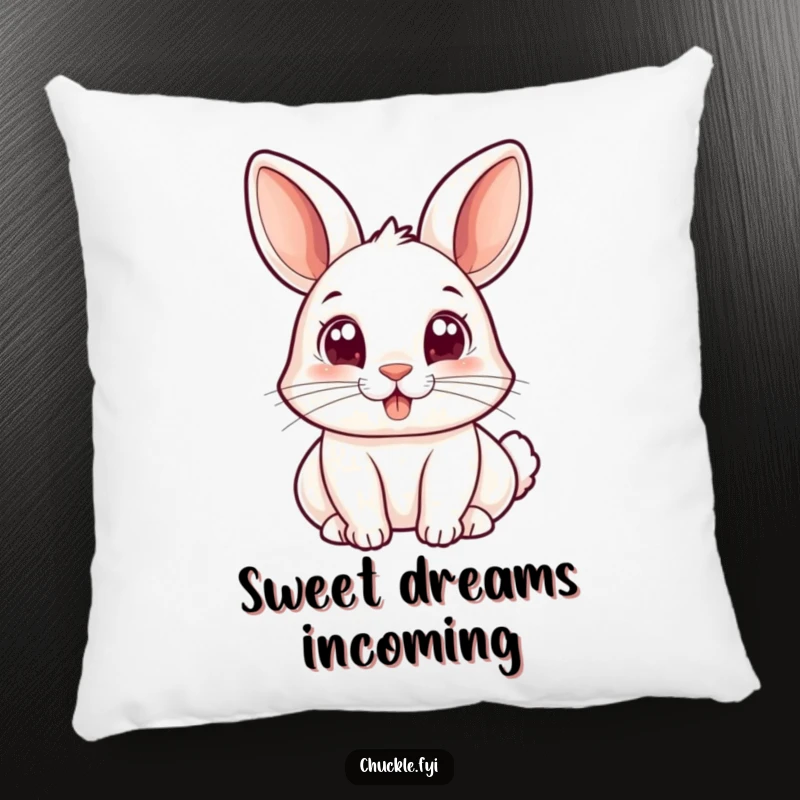 Funny pillow showcasing a small rabbit with wide, joyful eyes bopping its nose, offering plush comfort and a charmingly humorous visual.