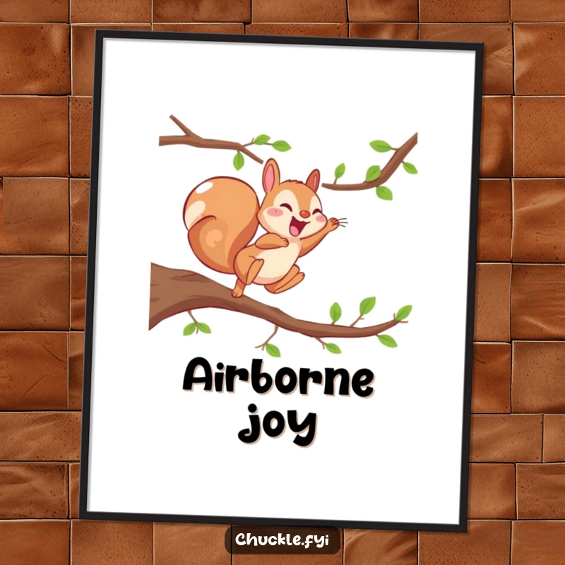 Funny Energetic Squirrel Digital Art showing a squirrel leaping from a branch, giggling with pure, uninhibited delight.