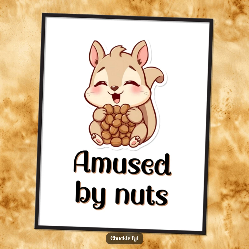 Funny Squirrel Digital Art Print of a happy squirrel with a mouth full of nuts, looking utterly amused, instantly downloadable funny gift.