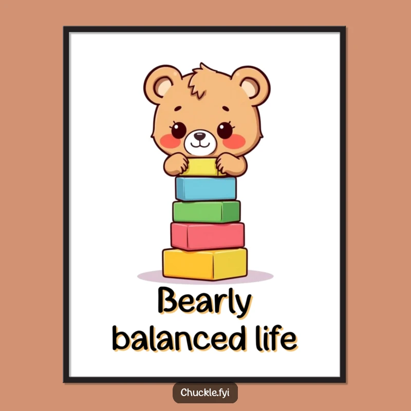 Funny Bear Cub Digital Art: Brave Balancing Act, Instant Funny Gift Download