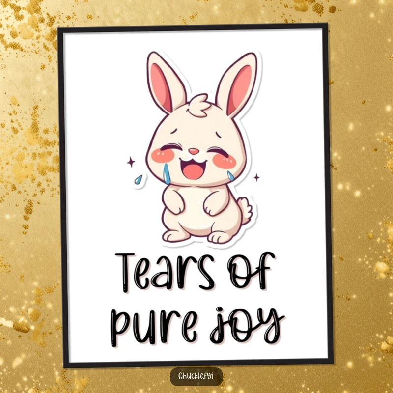 Funny kawaii bunny giggling uncontrollably, tears of joy streaming, as a printable digital art piece, full of pure happiness.