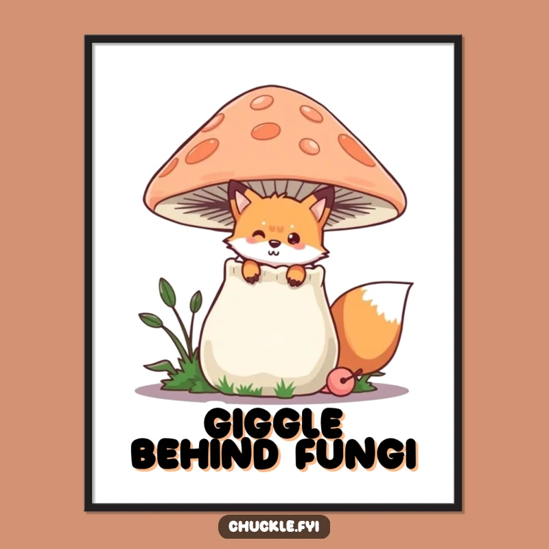 Funny Fox Digital Art: Chuckling Mushroom Peek, Instant Woodland Funny Gift