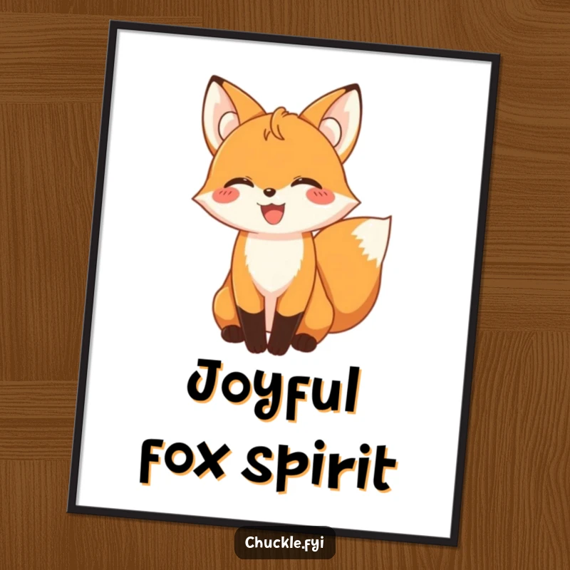 Funny giggling fox with its tail wagging, high-resolution digital art print for instant charm.