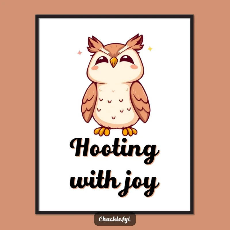 Funny Kawaii Owl Joyful Digital Art, Instant Wise Charm for Your Walls!