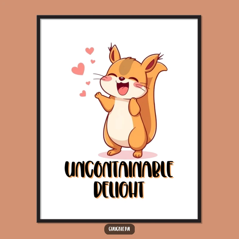 Funny Kawaii Squirrel Energetic Digital Art, Instant Joyful Vibes for Your Walls!