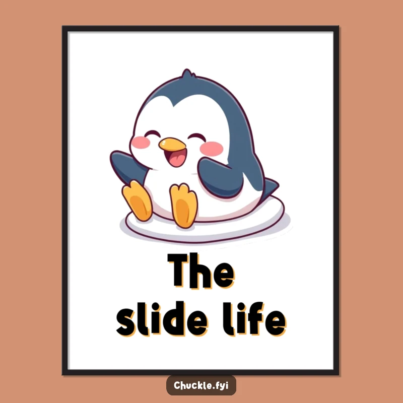 Funny Penguin Slide Digital Art - Comical Character Print, Hilarious Wall Decor, Instant Download