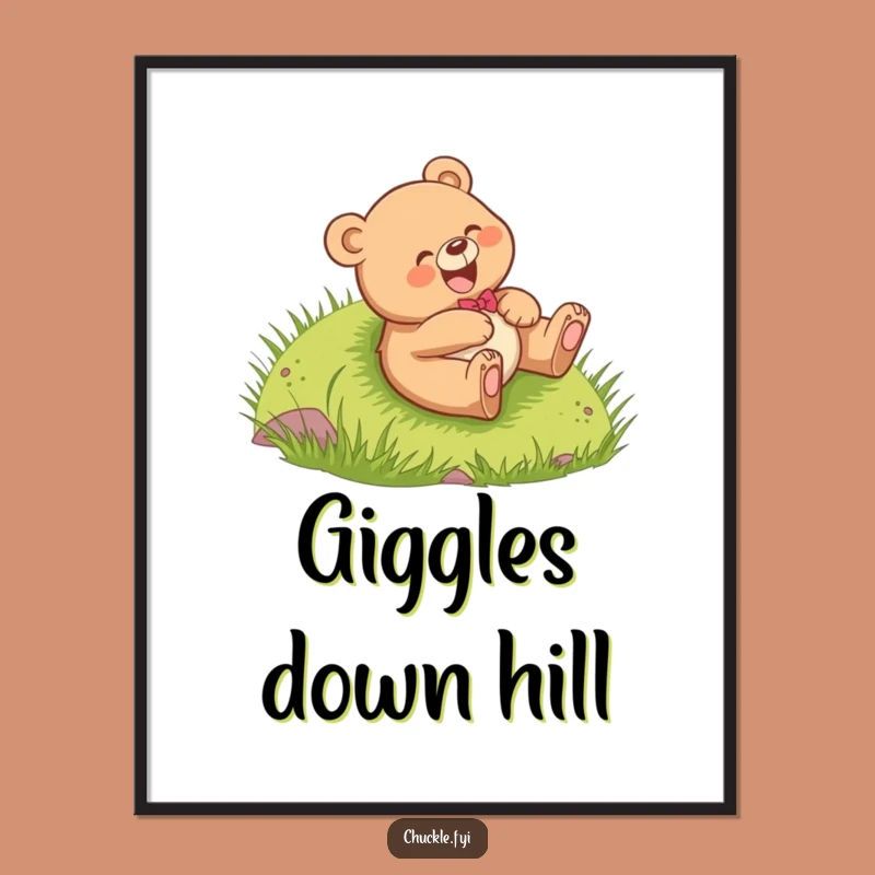 Funny Bear Cub Digital Art: Giggling Hill Roll Joy, Instant Funny Gift Download