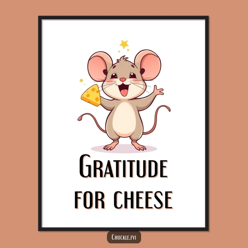 Funny Mouse Jigging with Cheese Digital Art - Printable Celebration Art