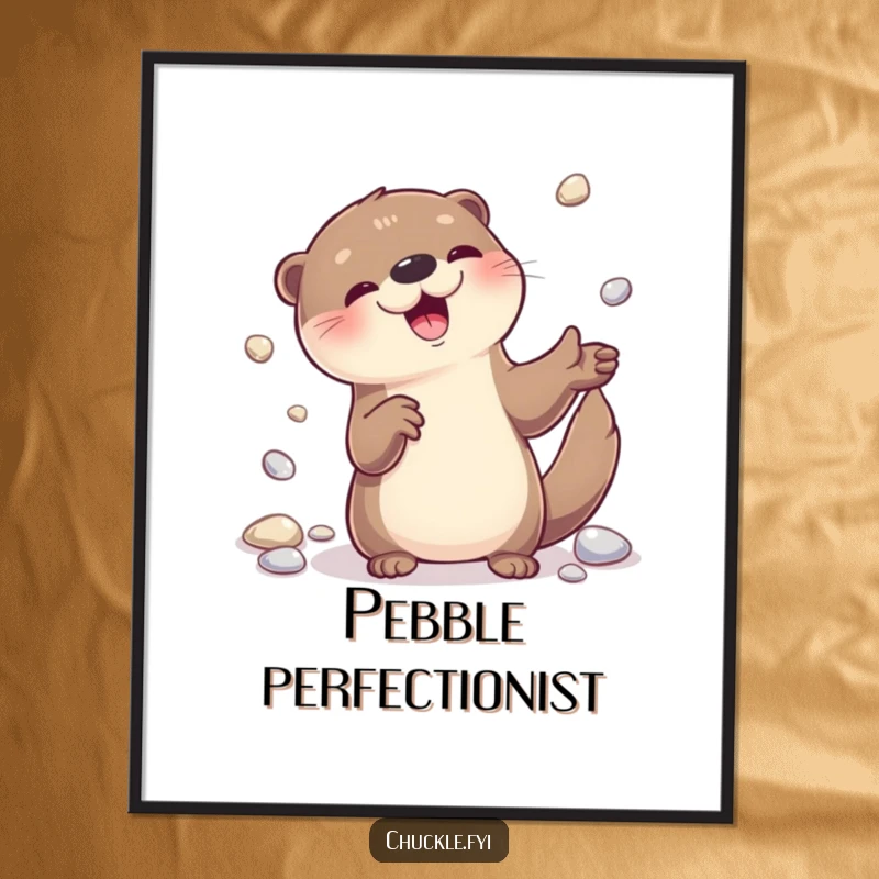 Funny otter juggling shiny pebbles, high-resolution digital art print for instant wall decor.