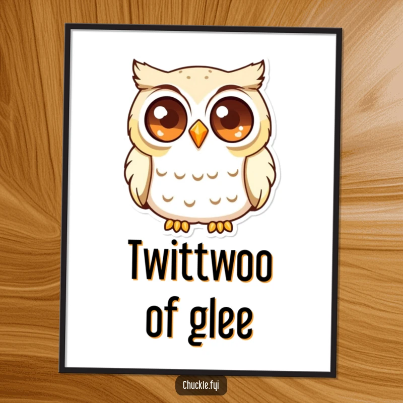 Funny Curious Owl Digital Art showing a wise owl with large, sparkling eyes, softly chuckling with knowing humor.