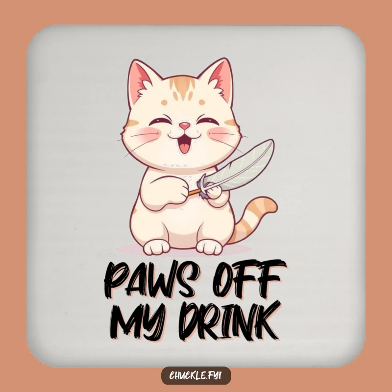Funny Cat Coaster: Purring Kitty's Feather Toy Protection
