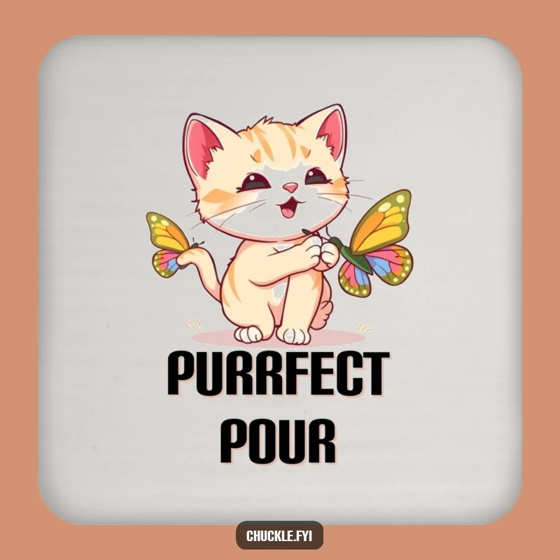 Funny Kitten Coasters: Purring Butterfly Chase, Cute Funny Gift Set