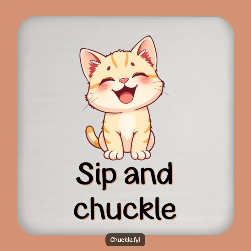 Funny Kitten Laugh Coaster - Perked Ears, Happy Cat, Protect Funny Gift