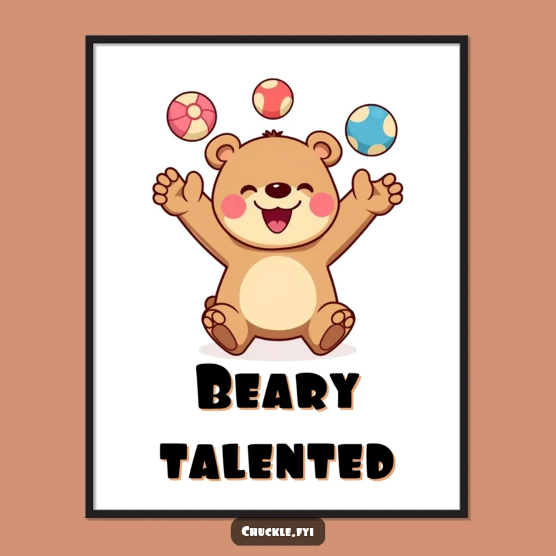 Funny Juggling Bear Poster: Cheerful Acrobat Art for a Smiling Space