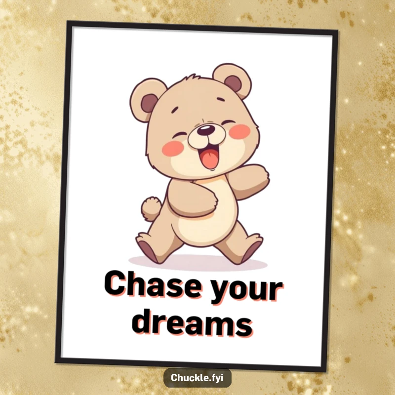 Funny Bear Cub Poster: A giggling bear cub comically chasing its own tail in a delightful, humorous illustration.