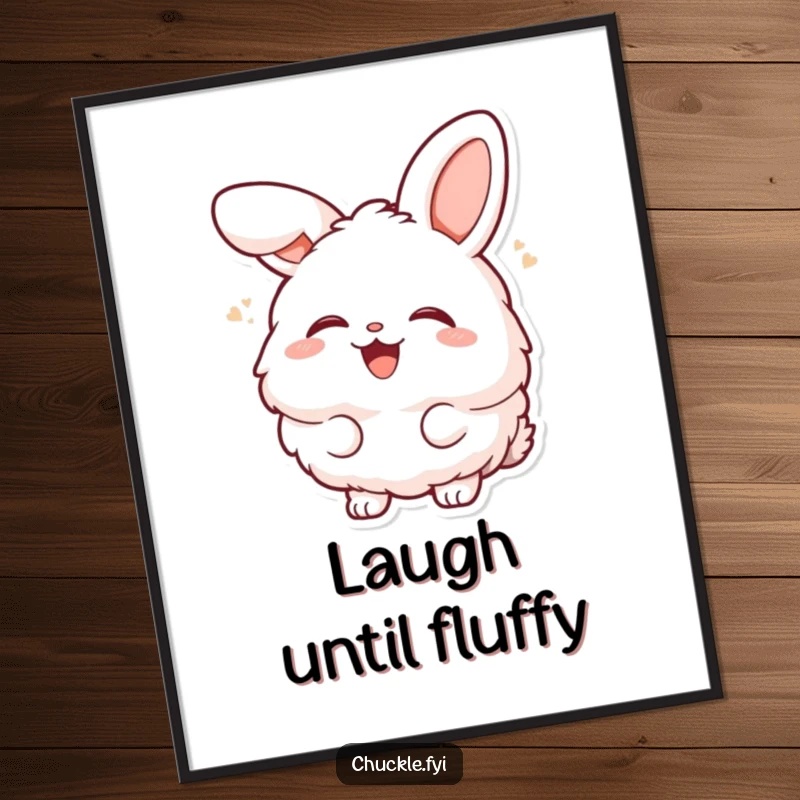 Funny fluffy bunny character laughing heartily with head tilted back on a poster, bringing vibrant energy and amusement to any room.