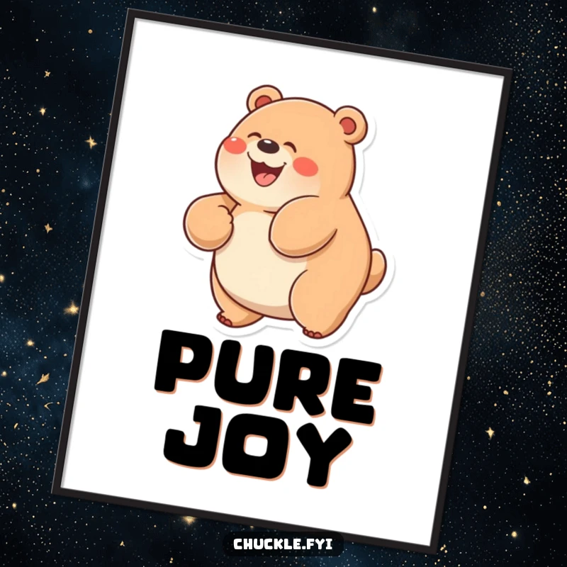 Funny Chubby Bear Poster featuring a bear with a wide grin, joyfully rolling on its back, spreading happiness.