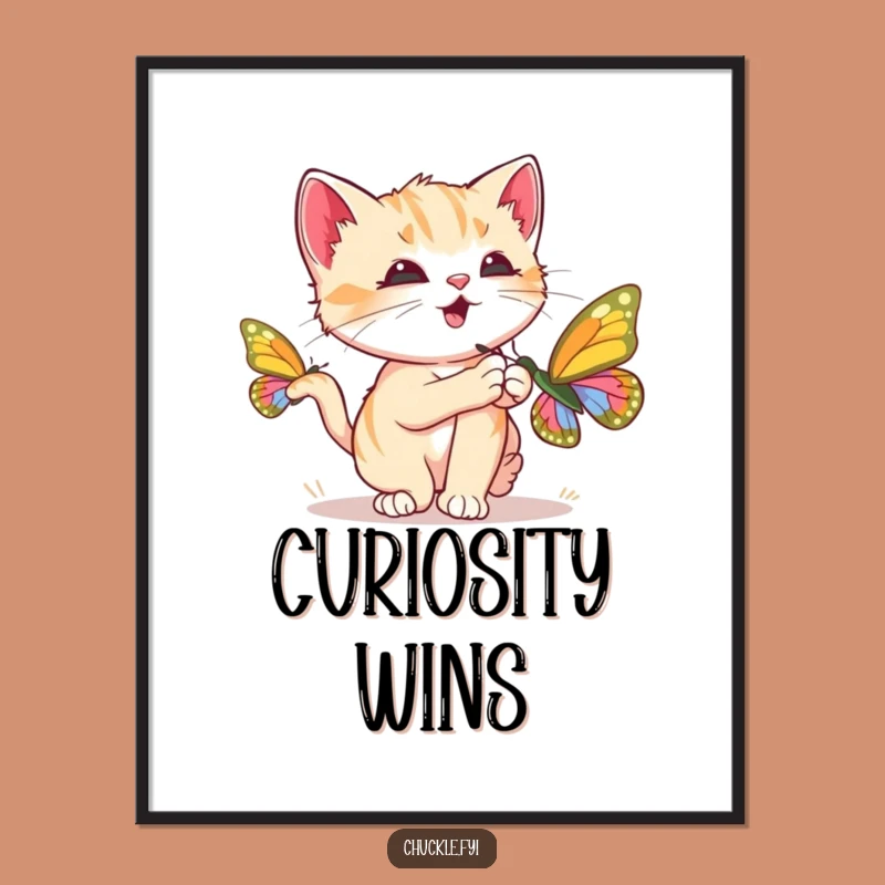 Funny Kitten Poster: Butterfly Chase Delight, Purring Joy, Whimsical Wall Art Funny Gift