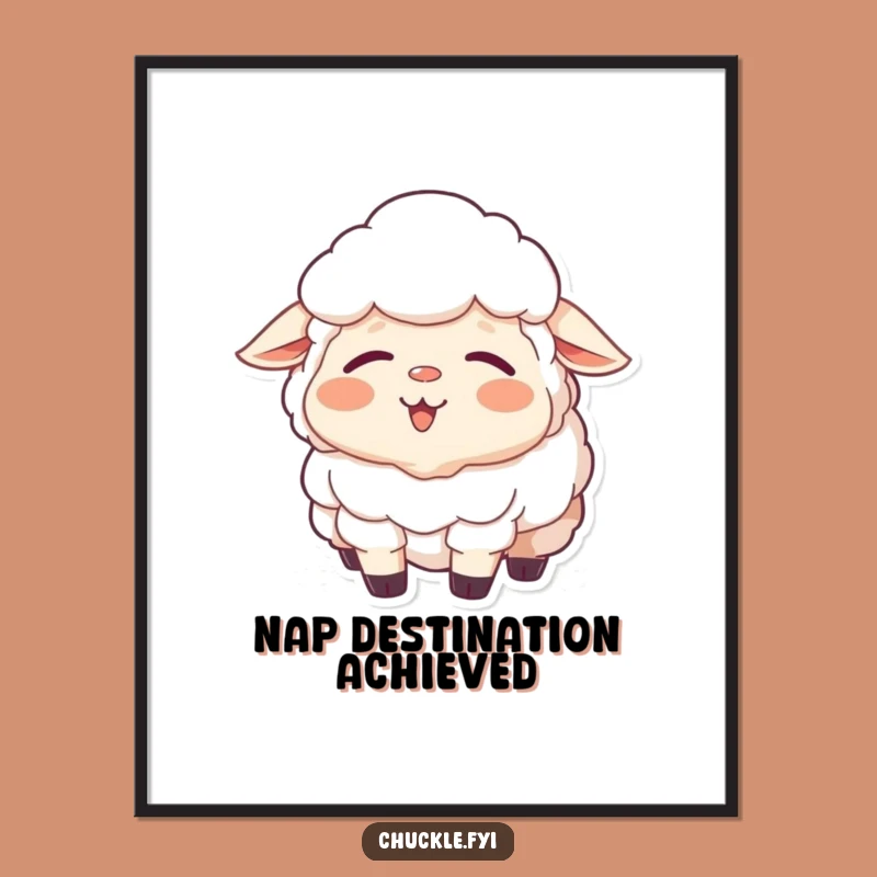Funny Sheep Poster: Sleepy Yawn Art, Contented Smile, Wall Decor