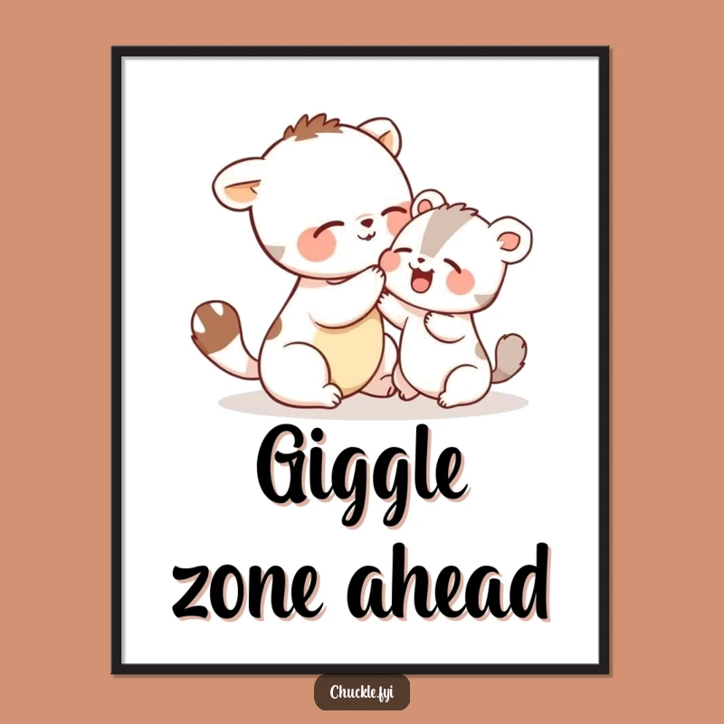 Funny Tickle Fight Animal Poster: Giggling Friends Art, Pure Joyful Humor, Gift