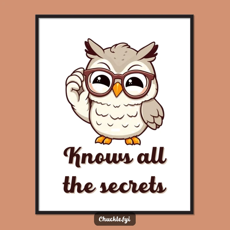 Funny Owl Poster: Wise Chuckling Character Art for Intellectual Wall Decor