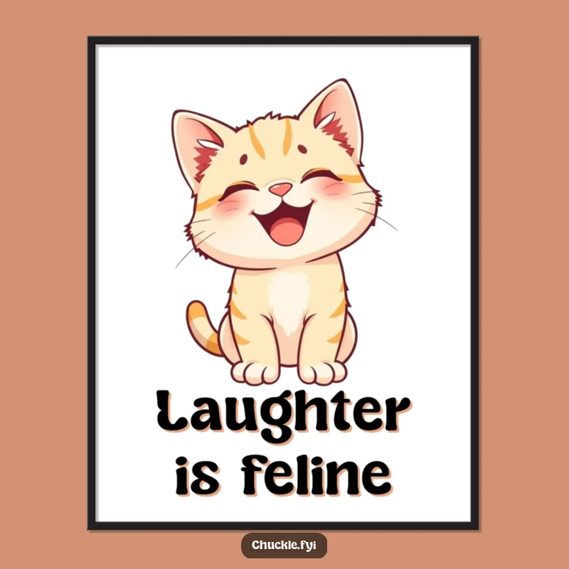 Funny Kitten Laugh Poster - Art Perked Ears, Happy Cat, Wall Art Funny Gift