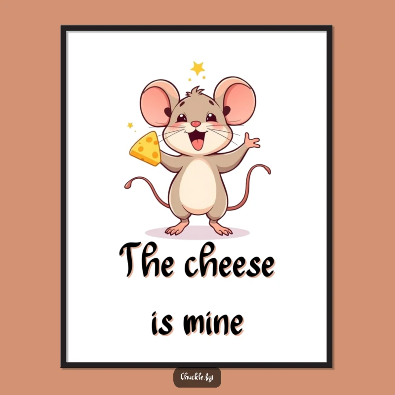 Funny Mouse Jigging with Cheese Poster - Joyful Wall Art Print