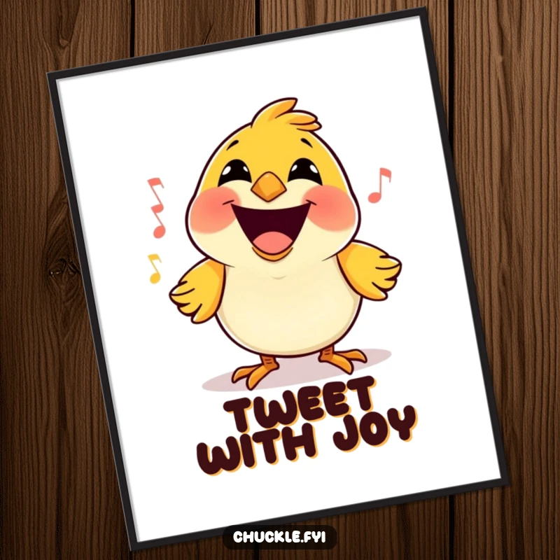 Funny Bird Poster Print of a happy little cartoon bird with a massive grin, singing a joyful tune, adding cheerful decor.