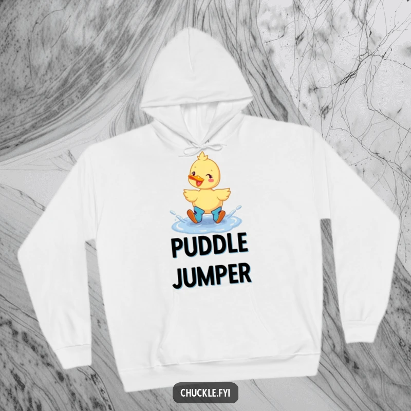 Funny Duck Boots Hoodie: A cheerful duck in stylish boots splashing with abandon in a puddle, embodying pure, uninhibited joy.