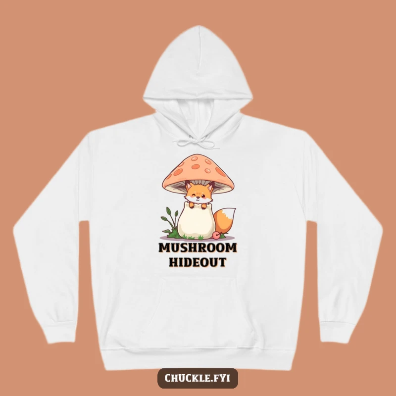 Funny Fox Hoodie: Cozy Woodland Peek, Chuckling Mushroom Design, Great Funny Gift
