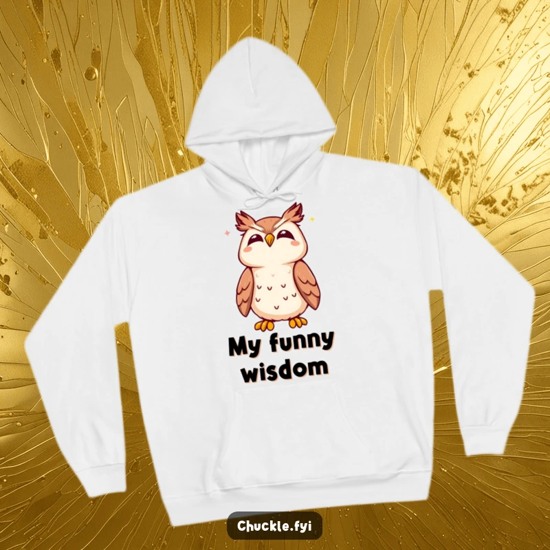 Funny Kawaii owl hoodie featuring a cute owl tilting its head back, joyfully hooting, radiating wisdom and amusement.