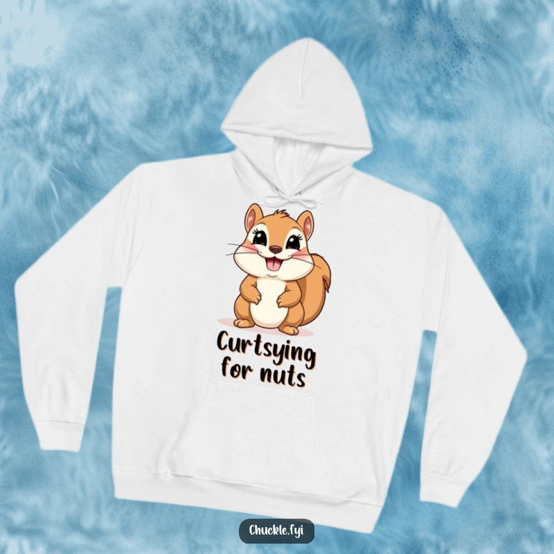 Funny hoodie featuring a cute squirrel doing a comical, theatrical bow with a huge smile, offering warmth and charm.