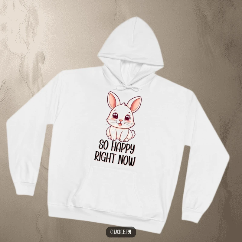 Funny hoodie with a small rabbit with wide, joyful eyes bopping its nose, offering cozy comfort and a charmingly humorous vibe.