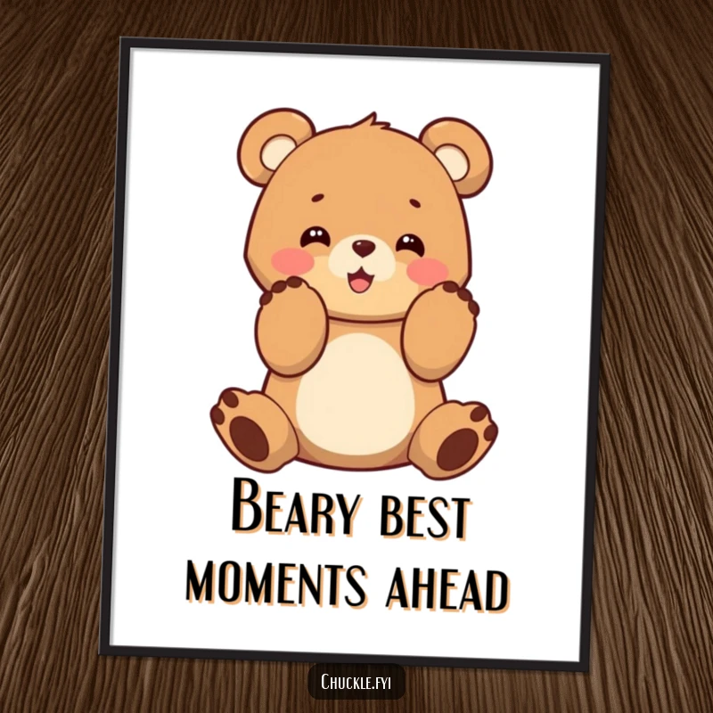 Funny Free Printable Wall Art: A cheerful bear cub claps its paws with infectious enthusiasm, creating a delightful and happy decorative piece.