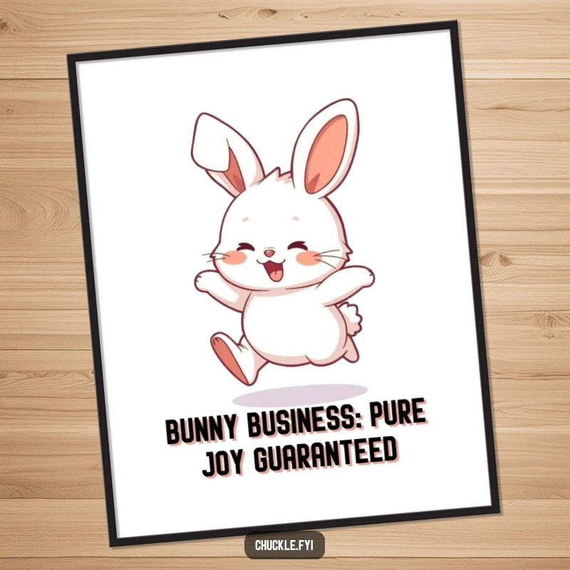 Funny Free Printable Bunny Wall Art: Energetic bunny hopping with delightfully floppy ears, spreading joy.