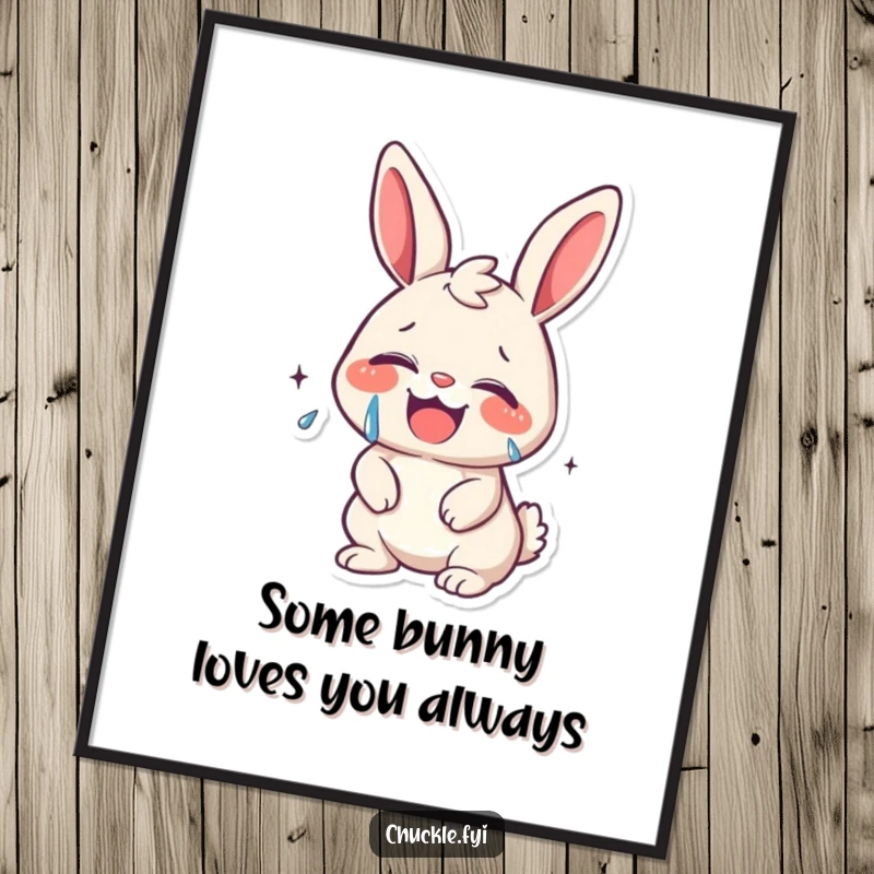 Funny Free Printable Wall Art: A kawaii bunny uncontrollably giggling with happy tears streaming down its face, bringing mirth.