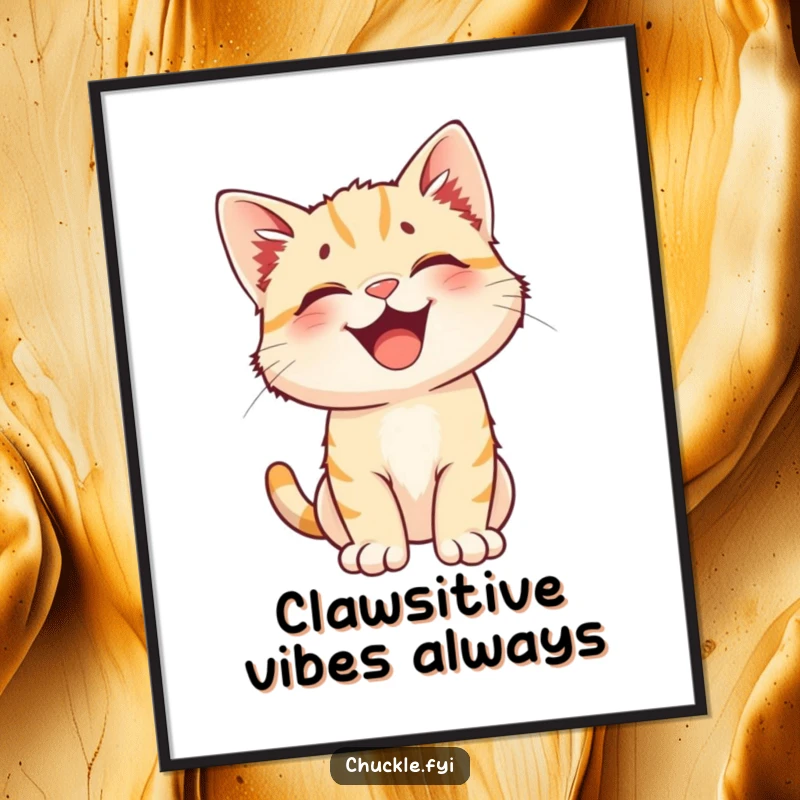 Funny Free Printable Wall Art: A happy kitten with perked ears is captured mid-laugh, radiating pure joy.